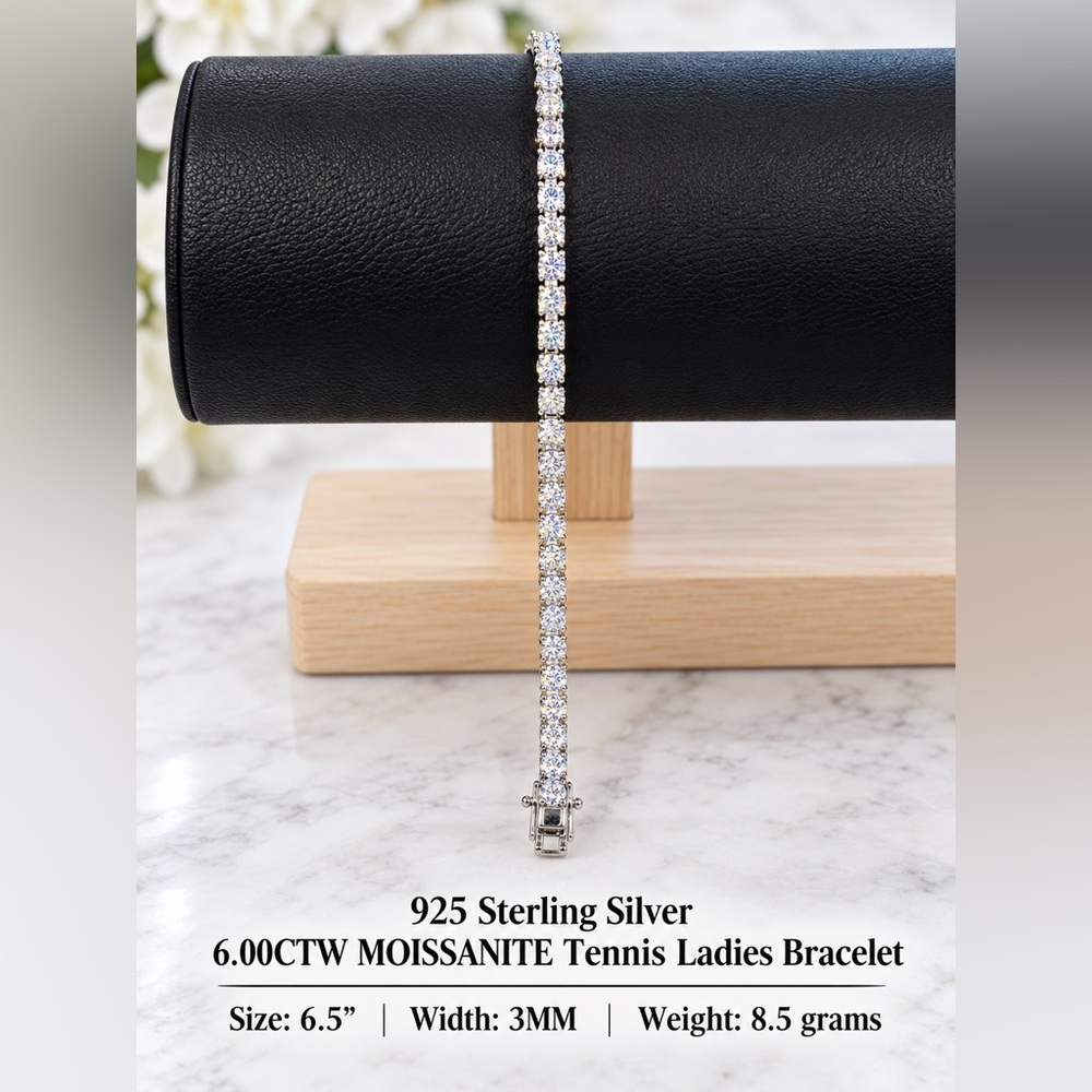 925 Sterling Silver 6.00CTW MOISSANITE Tennis Bracelet - 6.5" - Picture 3 of 12